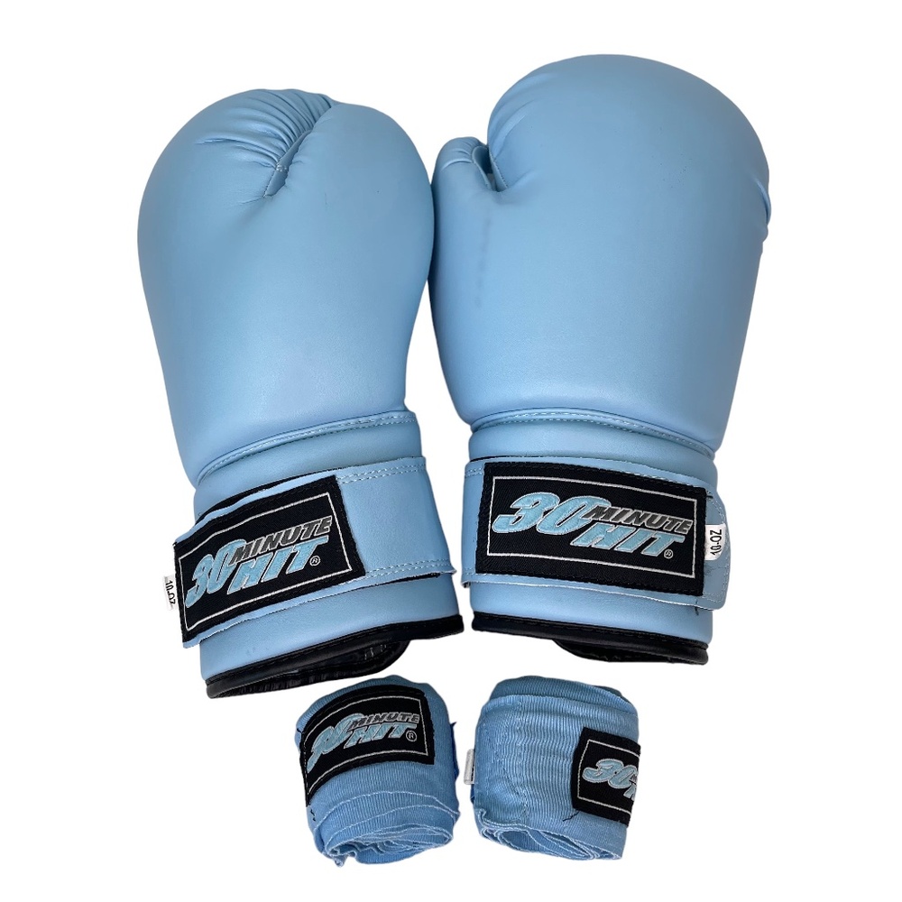 30 Minute Hit Boxing Gloves and Hand Wraps Blue 10 oz Women's Kickboxing